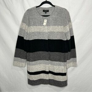NWT Talbots Wool Blend Sweater Coat Gray Stripe Longline Size XL Petite $199 NEW